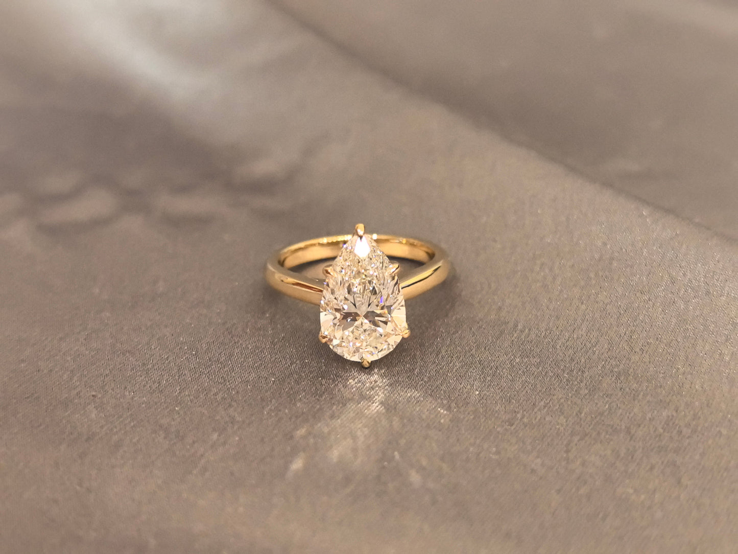 Minimalist Pear-Cut Solitaire Ring - Polished High-Shine Smooth Band - Durable, Comfort-Fit Construction