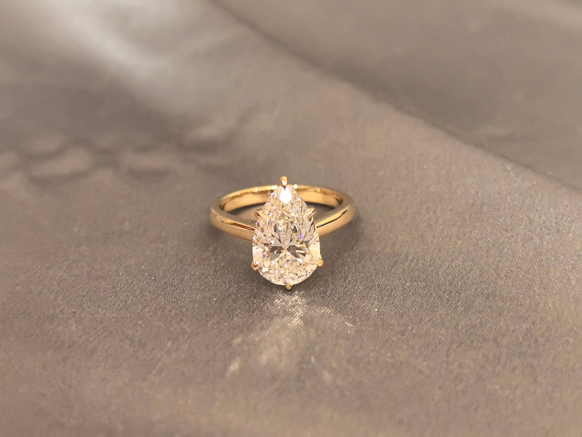 Minimalist Pear-Cut Solitaire Ring - Polished High-Shine Smooth Band - Durable, Comfort-Fit Construction