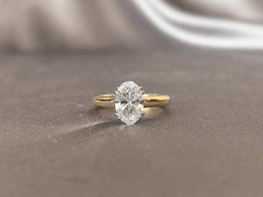 Oval-Cut Lab-Grown Diamond Two-Tone Solitaire Ring - Six-Prong-Set - Two-Tone Crisscross Basket Design