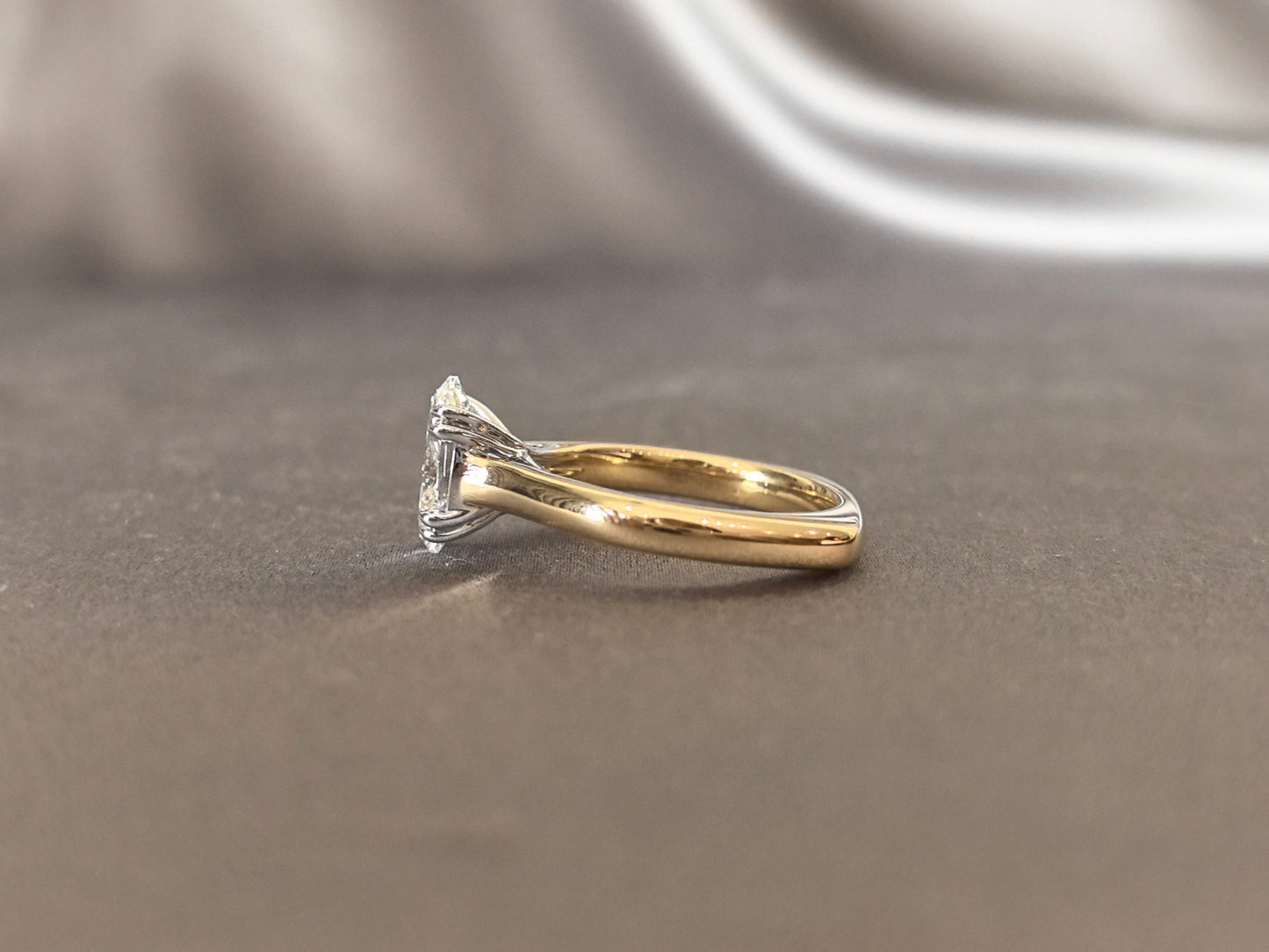 Oval-Cut Lab-Grown Diamond Two-Tone Solitaire Ring - Six-Prong-Set - Two-Tone Crisscross Basket Design