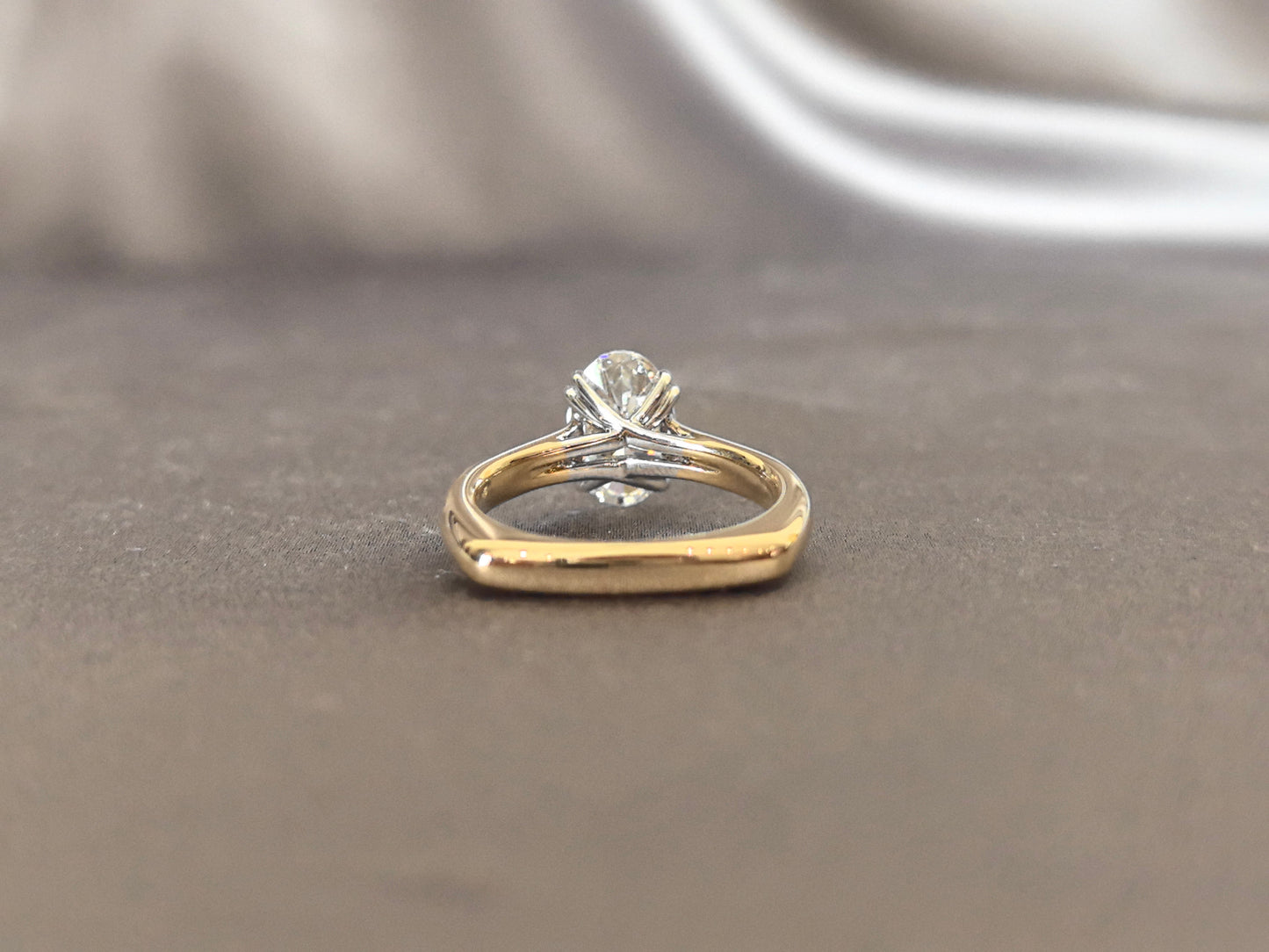 Oval-Cut Lab-Grown Diamond Two-Tone Solitaire Ring - Six-Prong-Set - Two-Tone Crisscross Basket Design