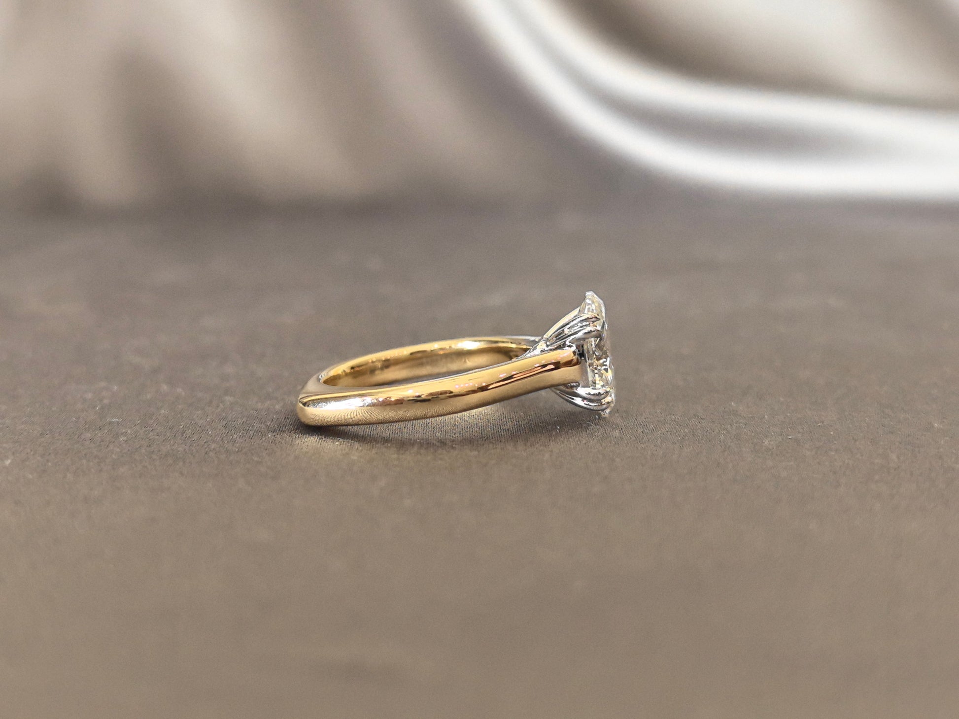 Oval-Cut Lab-Grown Diamond Two-Tone Solitaire Ring - Six-Prong-Set - Two-Tone Crisscross Basket Design