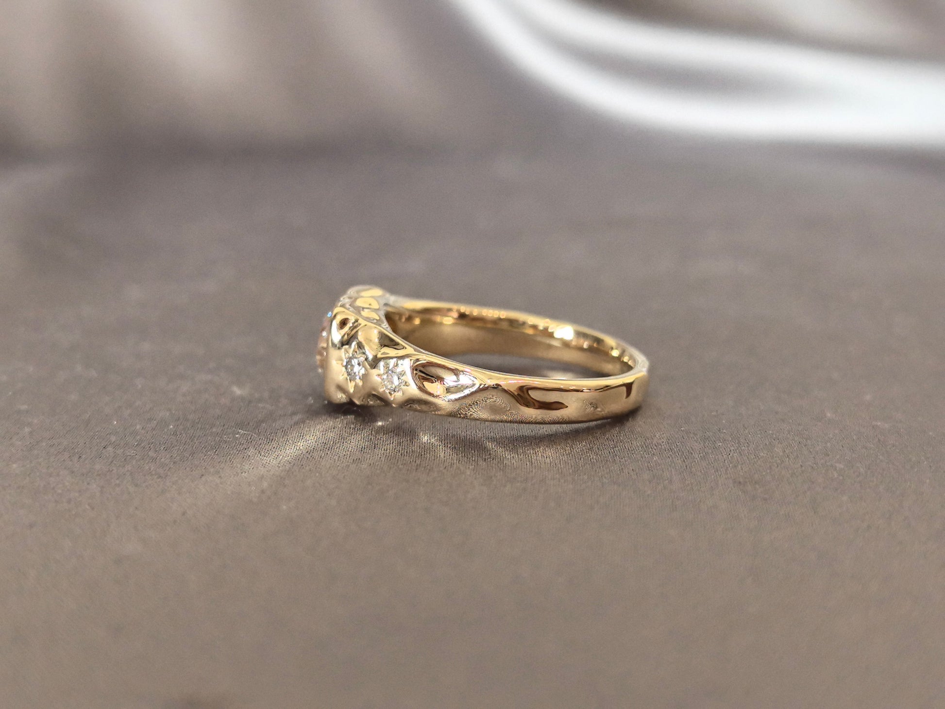 Oval-Cut Fancy Pink Diamond Bezel-Set Signet Ring - Starburst Accents - Versatile Layerable Statement Ring