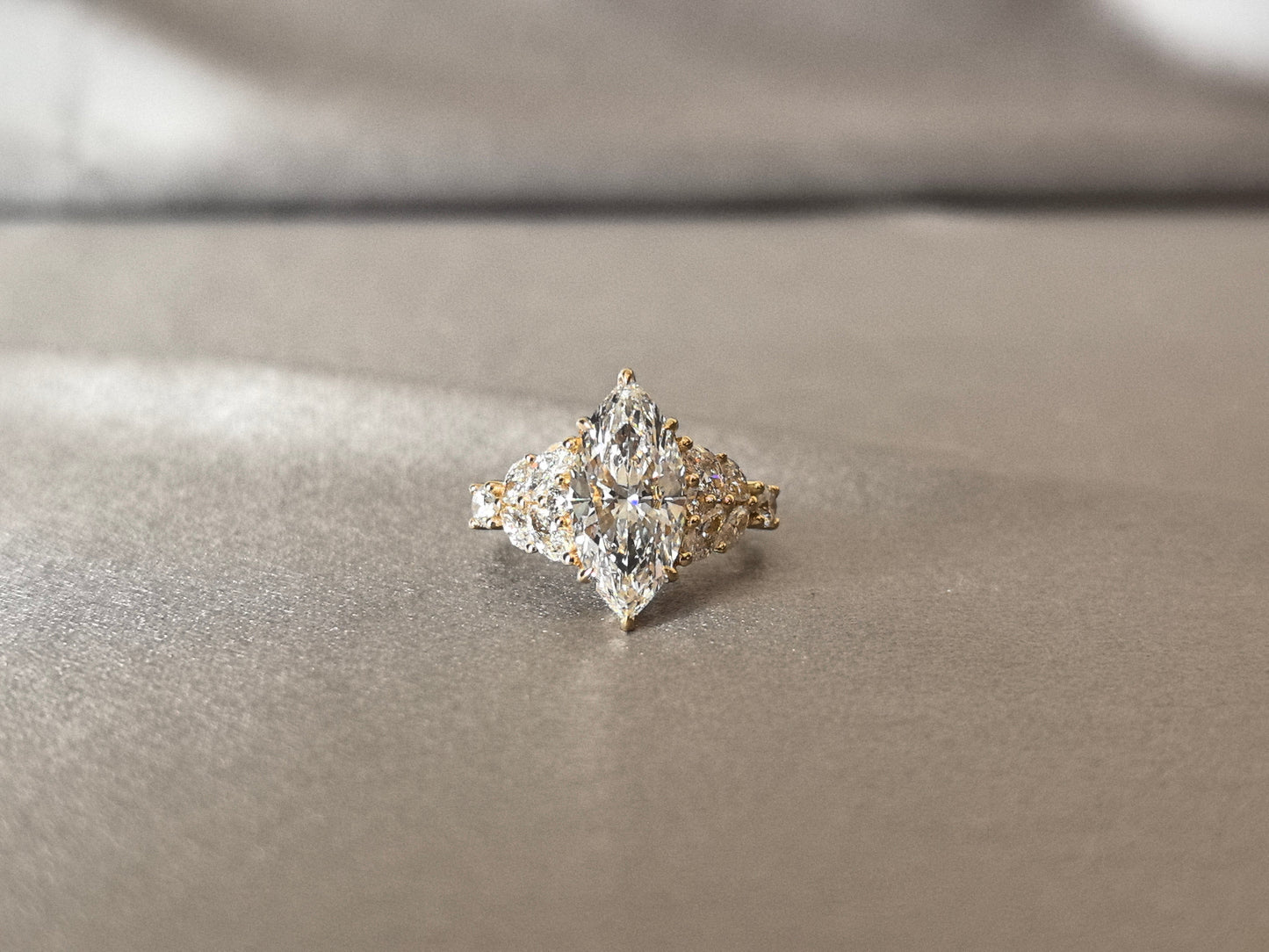 Marquise-Cut Lab-Grown Diamond Cluster Engagement Ring - Prong Set - Contemporary Filigree Design