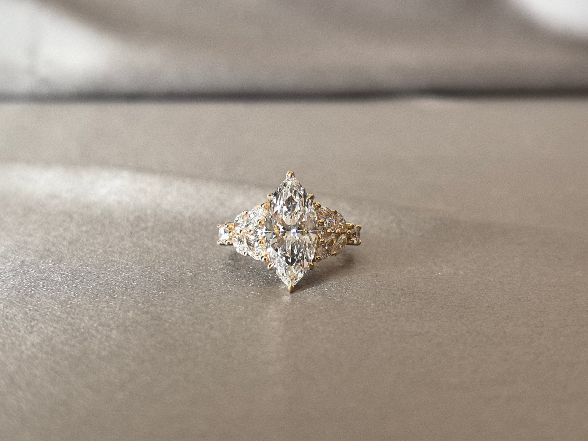 Marquise-Cut Lab-Grown Diamond Cluster Engagement Ring - Prong Set - Contemporary Filigree Design