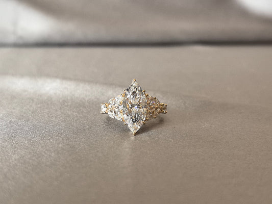 Marquise-Cut Lab-Grown Diamond Cluster Engagement Ring - Prong Set - Contemporary Filigree Design