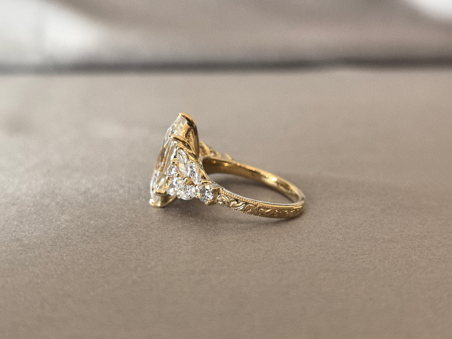 Marquise-Cut Lab-Grown Diamond Cluster Engagement Ring - Prong Set - Contemporary Filigree Design