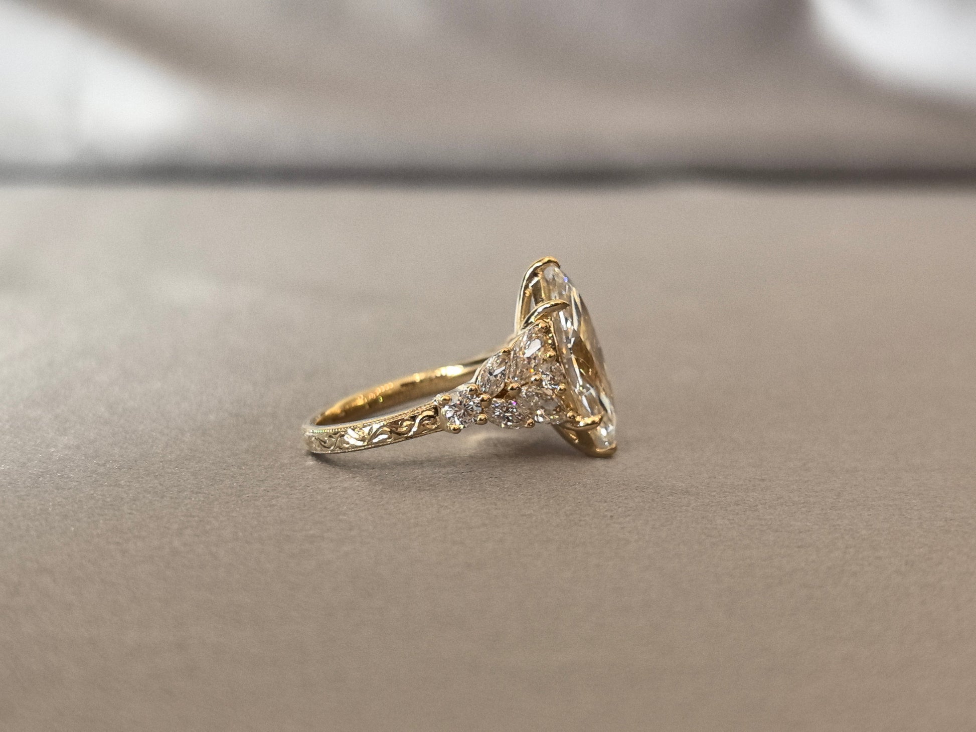 Marquise-Cut Lab-Grown Diamond Cluster Engagement Ring - Prong Set - Contemporary Filigree Design