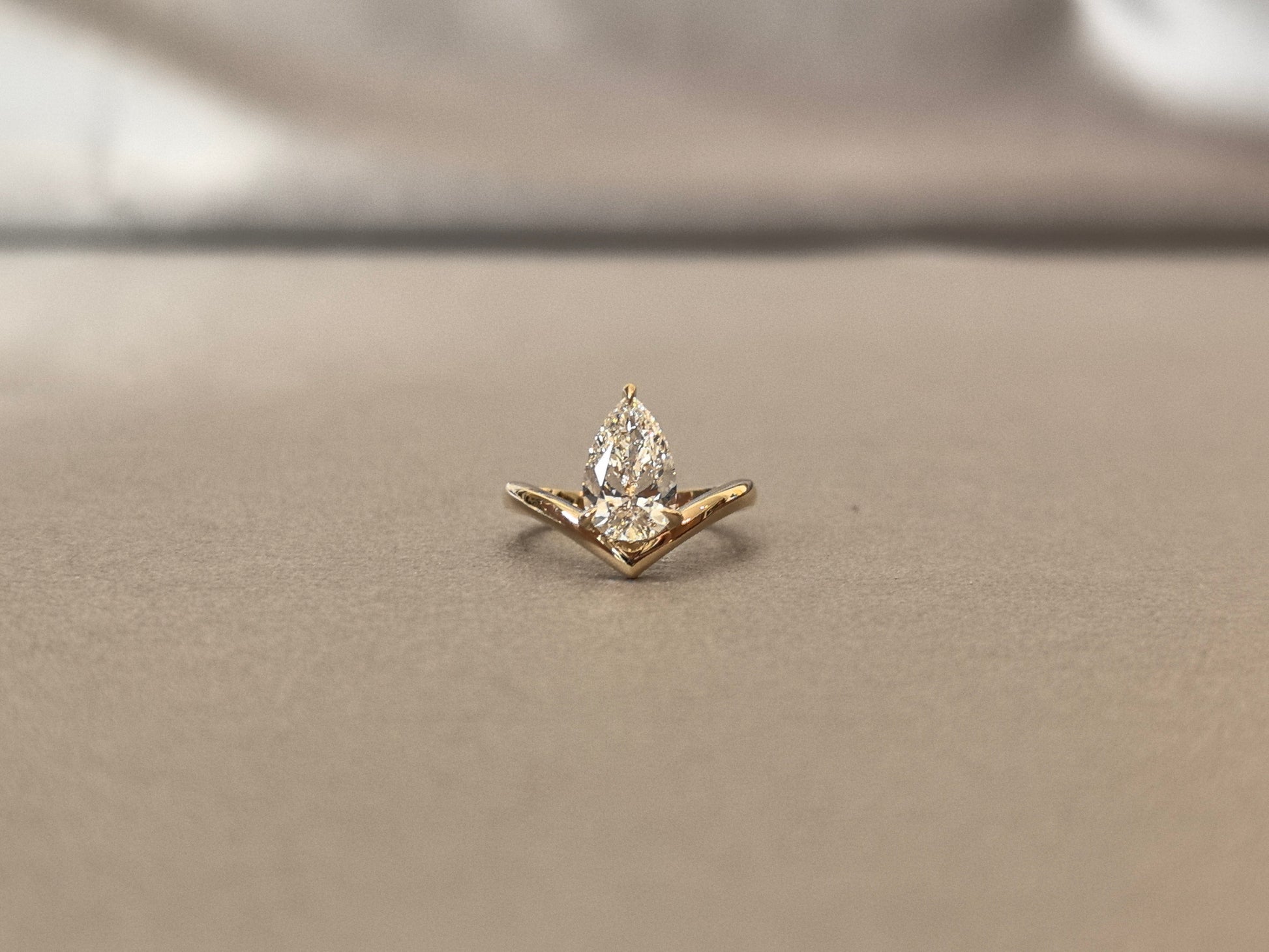 Pear-Cut Lab-Grown Diamond Contour Solitaire Ring - Sleek V-Shaped Contour Diamond Design - Prong-Set Low-Profile Settin