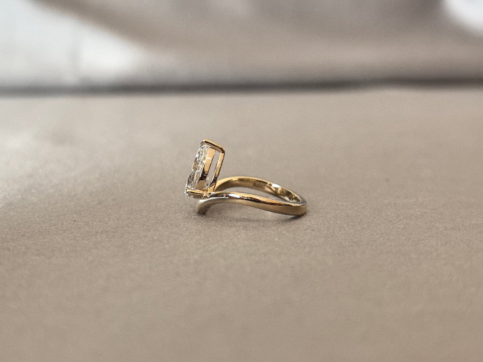 Pear-Cut Lab-Grown Diamond Contour Solitaire Ring - Sleek V-Shaped Contour Diamond Design - Prong-Set Low-Profile Settin