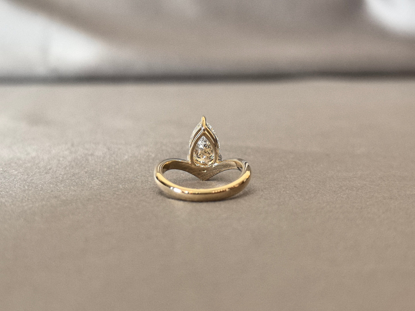 Pear-Cut Lab-Grown Diamond Contour Solitaire Ring - Sleek V-Shaped Contour Diamond Design - Prong-Set Low-Profile Settin
