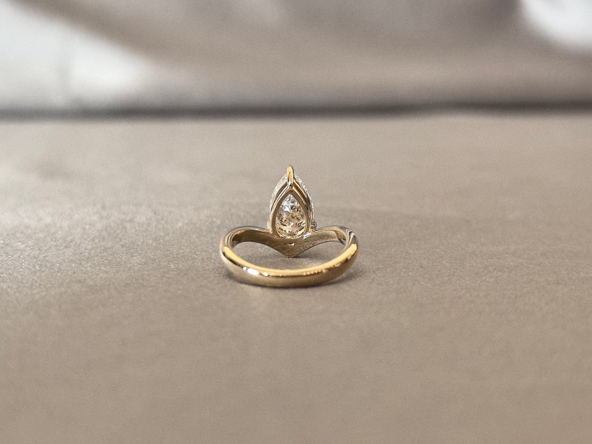Pear-Cut Lab-Grown Diamond Contour Solitaire Ring - Sleek V-Shaped Contour Diamond Design - Prong-Set Low-Profile Settin
