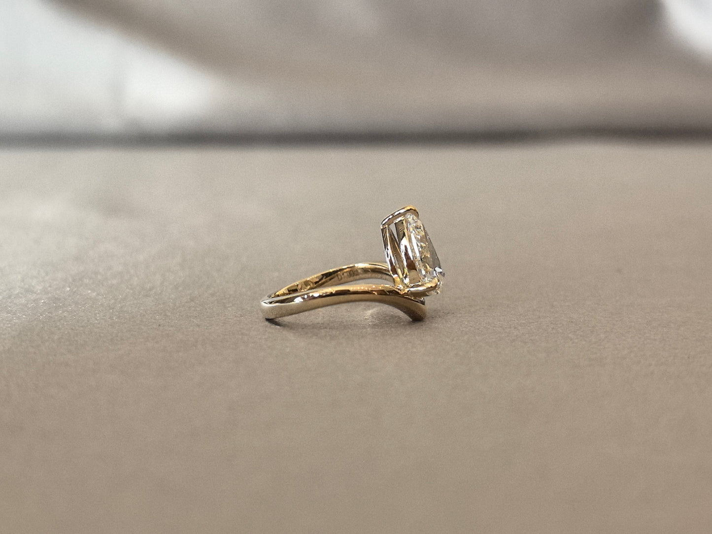 Pear-Cut Lab-Grown Diamond Contour Solitaire Ring - Sleek V-Shaped Contour Diamond Design - Prong-Set Low-Profile Settin