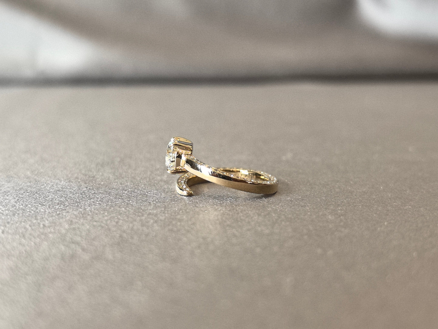 Pear-Cut Lab-Grown Diamond Bypass Solitaire Ring - Secure Prong-Set Pear-Cut & Pave Diamonds - Modern Bypass