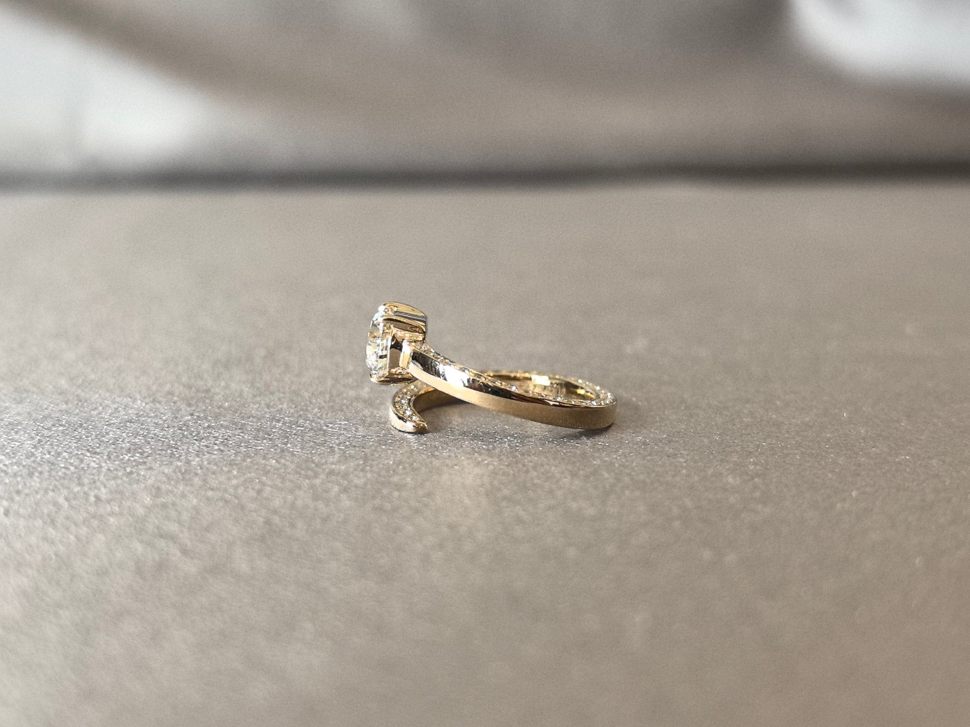 Pear-Cut Lab-Grown Diamond Bypass Solitaire Ring - Secure Prong-Set Pear-Cut & Pave Diamonds - Modern Bypass