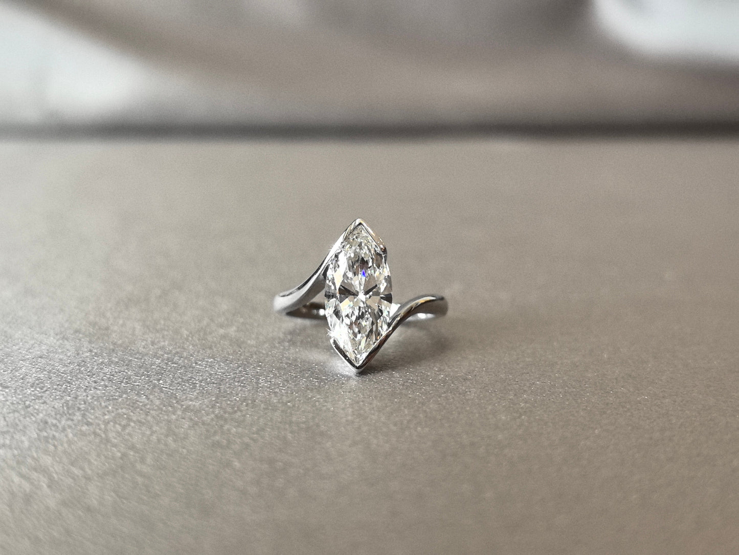 Marquise-Cut Lab-Grown Diamond Bypass Solitaire Ring - Half Bezel Set - Modern Bypass Solitaire Engagement Ring