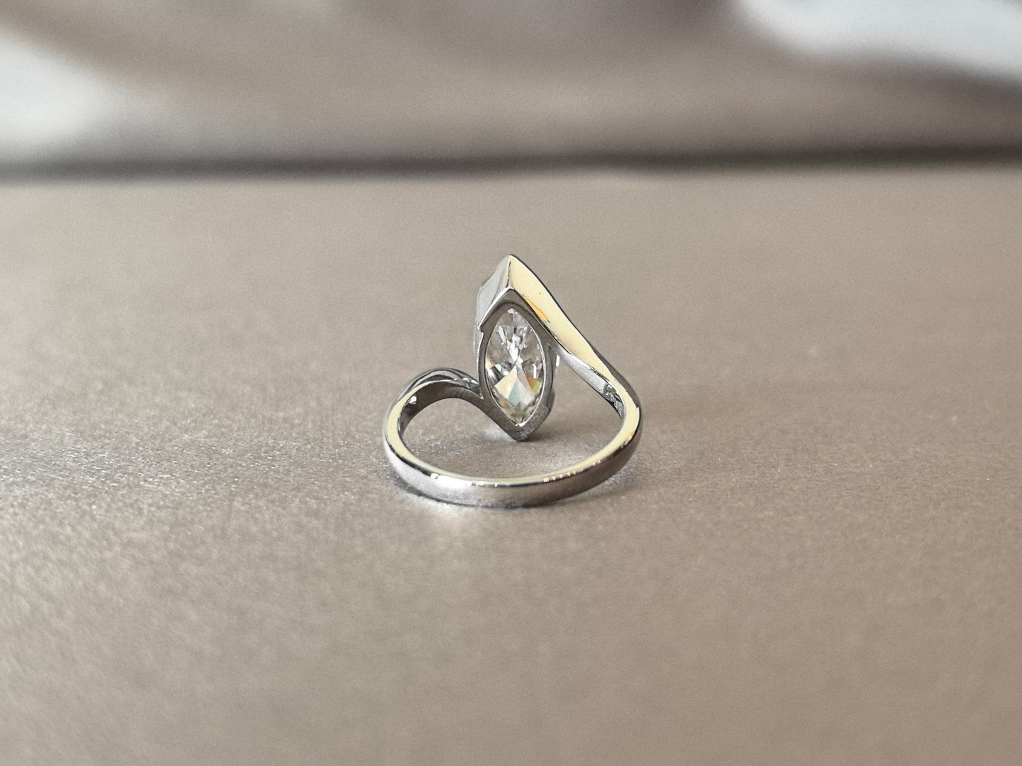 Marquise-Cut Lab-Grown Diamond Bypass Solitaire Ring - Half Bezel Set - Modern Bypass Solitaire Engagement Ring