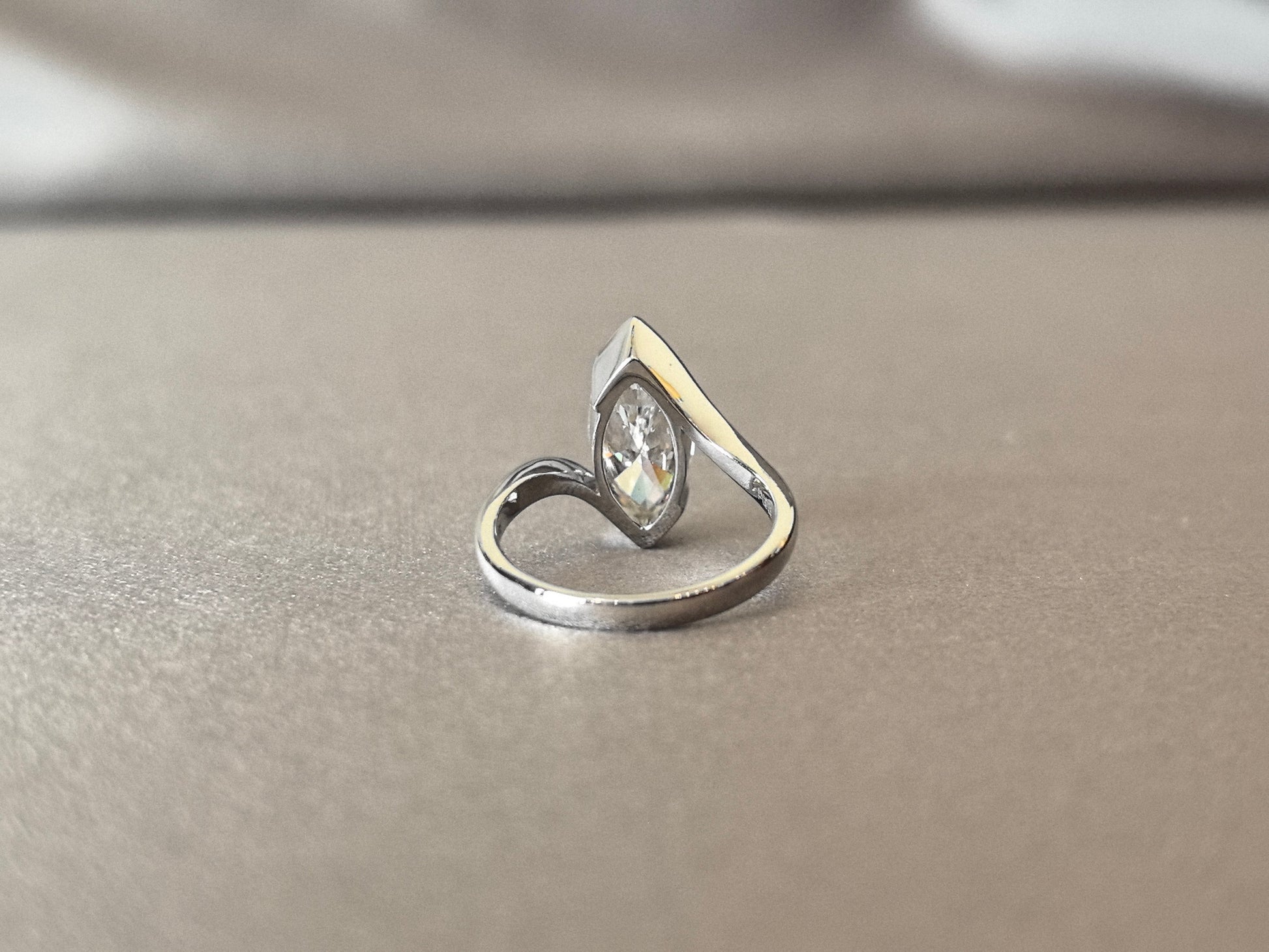 Marquise-Cut Lab-Grown Diamond Bypass Solitaire Ring - Half Bezel Set - Modern Bypass Solitaire Engagement Ring