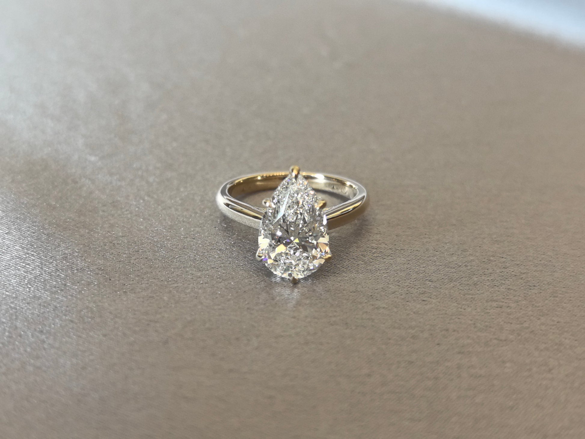 Pear-Shaped Diamond Solitaire Engagement Ring - Prong-Set - Delicate Milgrain Detailing