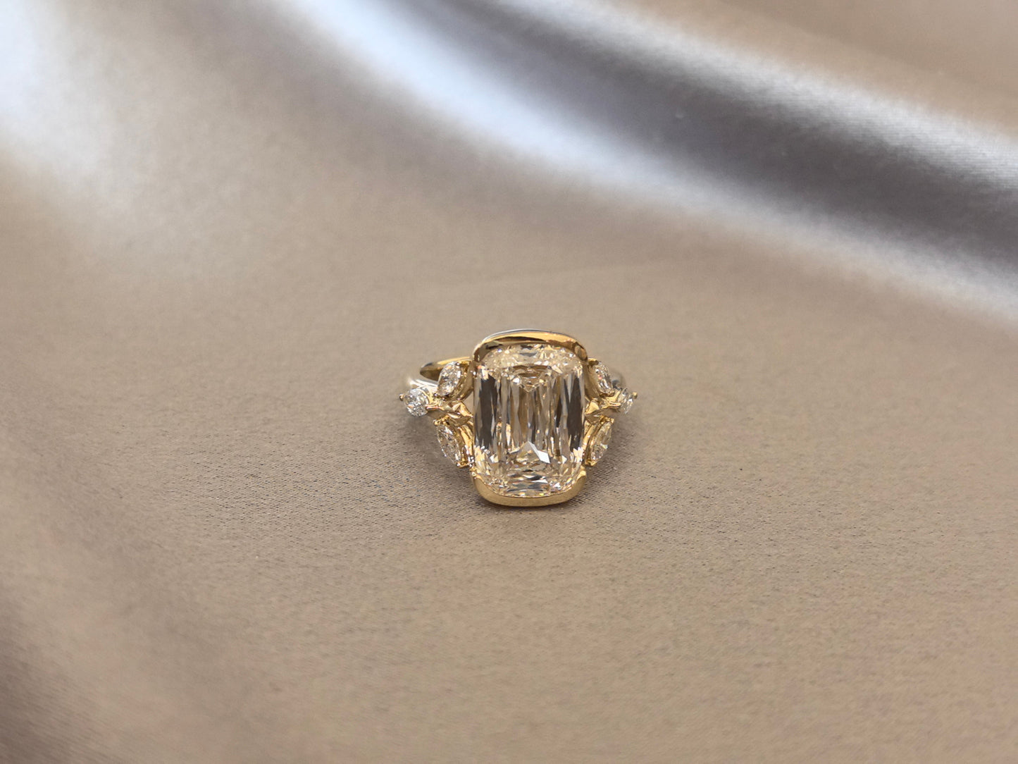 Radiant-Cut Diamond Engagement Ring - Leaf Accents - Partial Bezel-Set