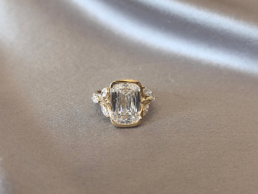 Radiant-Cut Diamond Engagement Ring - Leaf Accents - Partial Bezel-Set