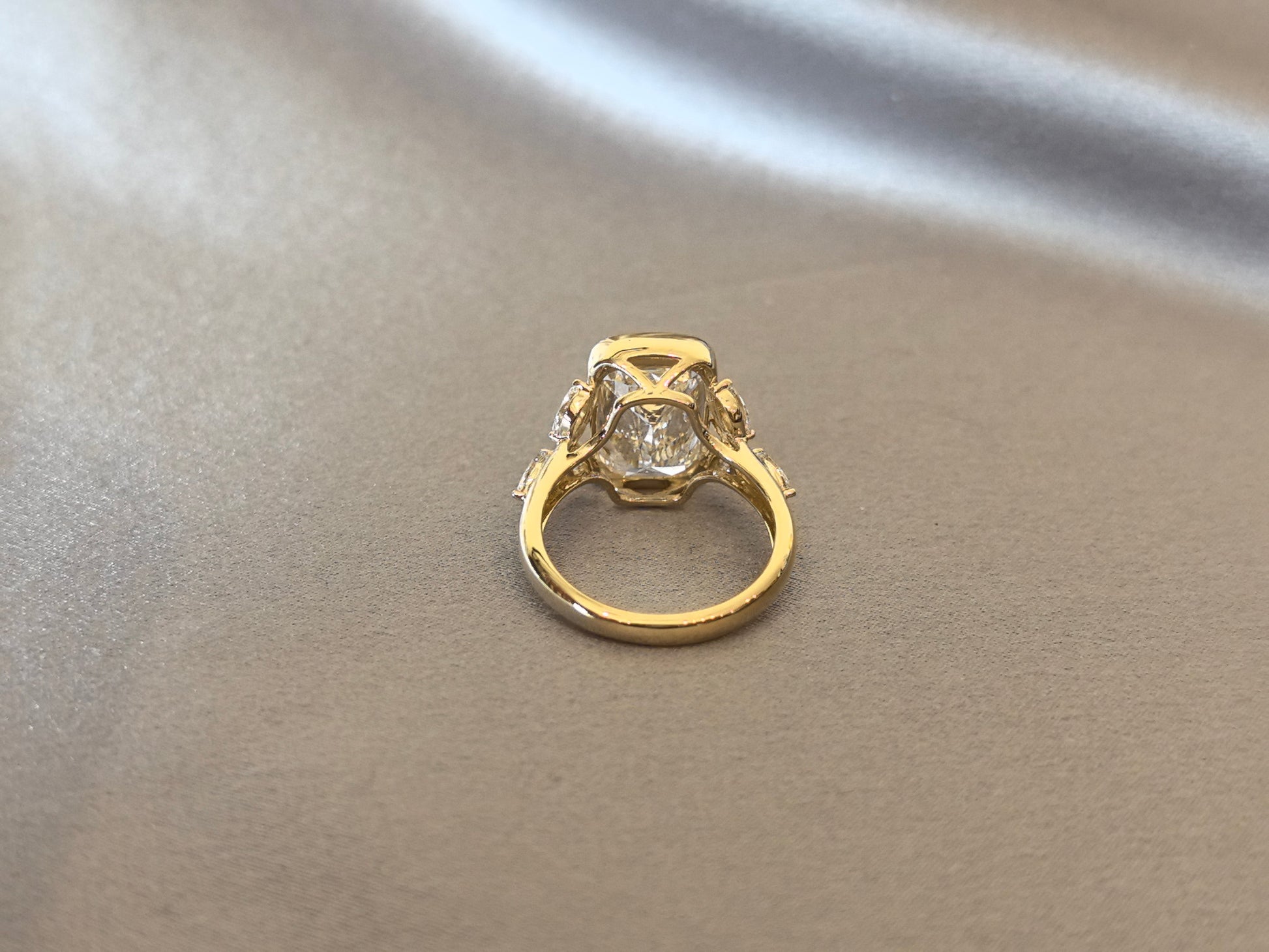 Radiant-Cut Diamond Engagement Ring - Leaf Accents - Partial Bezel-Set