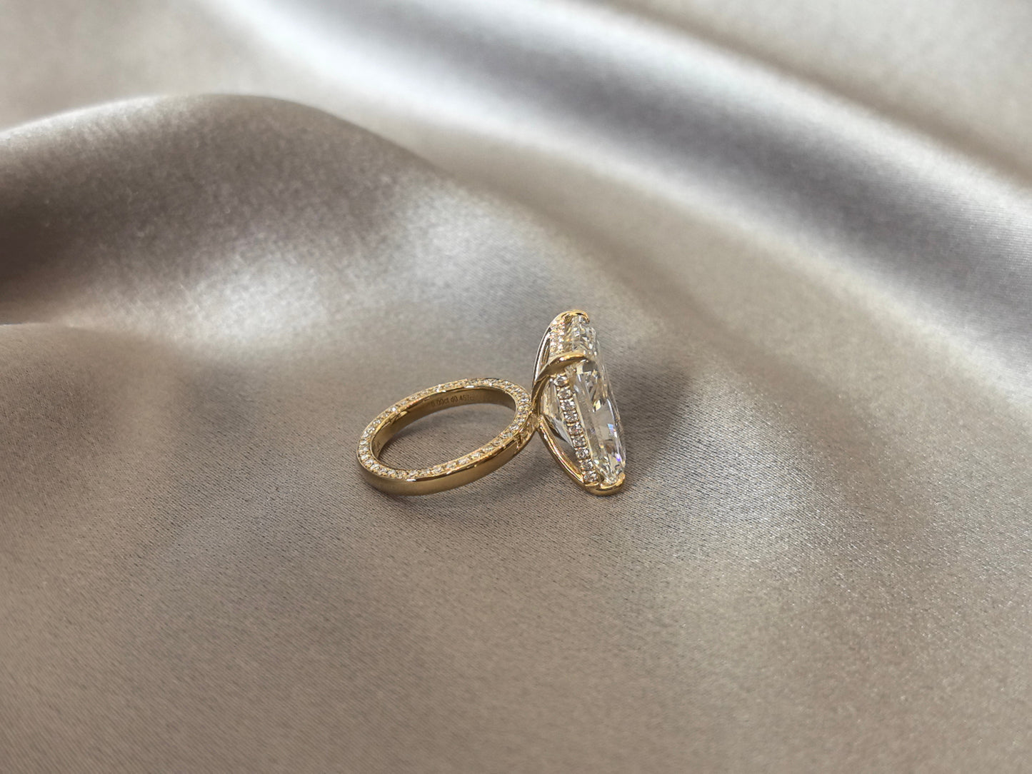 Radiant-Cut Diamond Engagement Ring - Full Pave Band - Four-Prong-Set