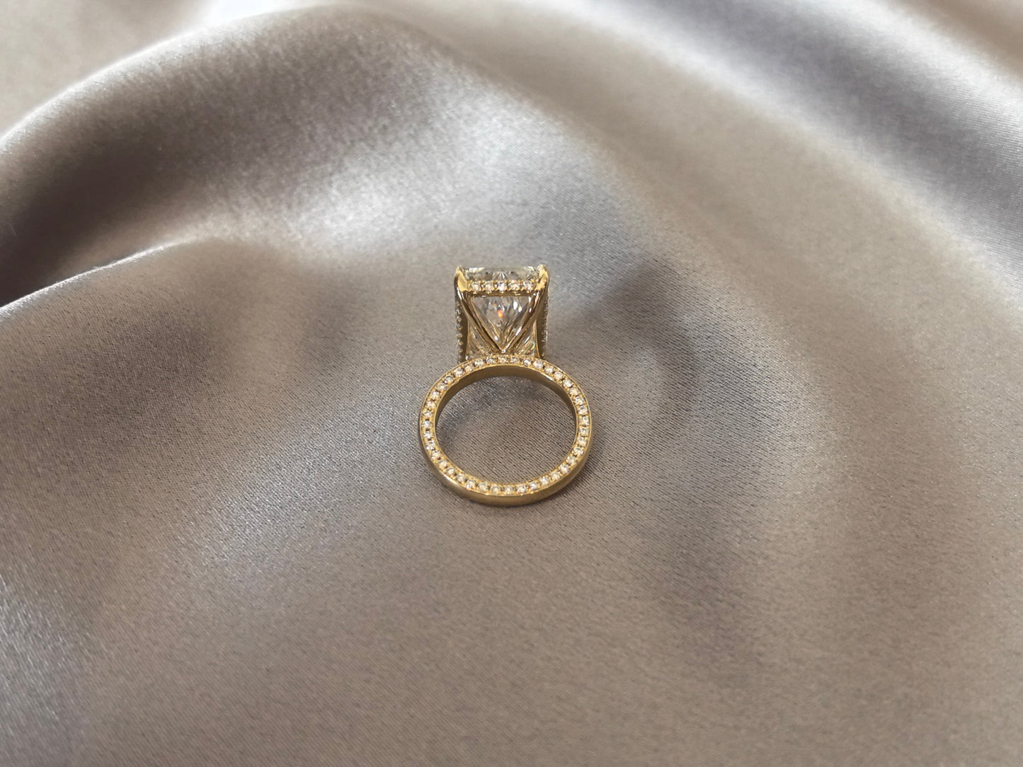 Radiant-Cut Diamond Engagement Ring - Full Pave Band - Four-Prong-Set