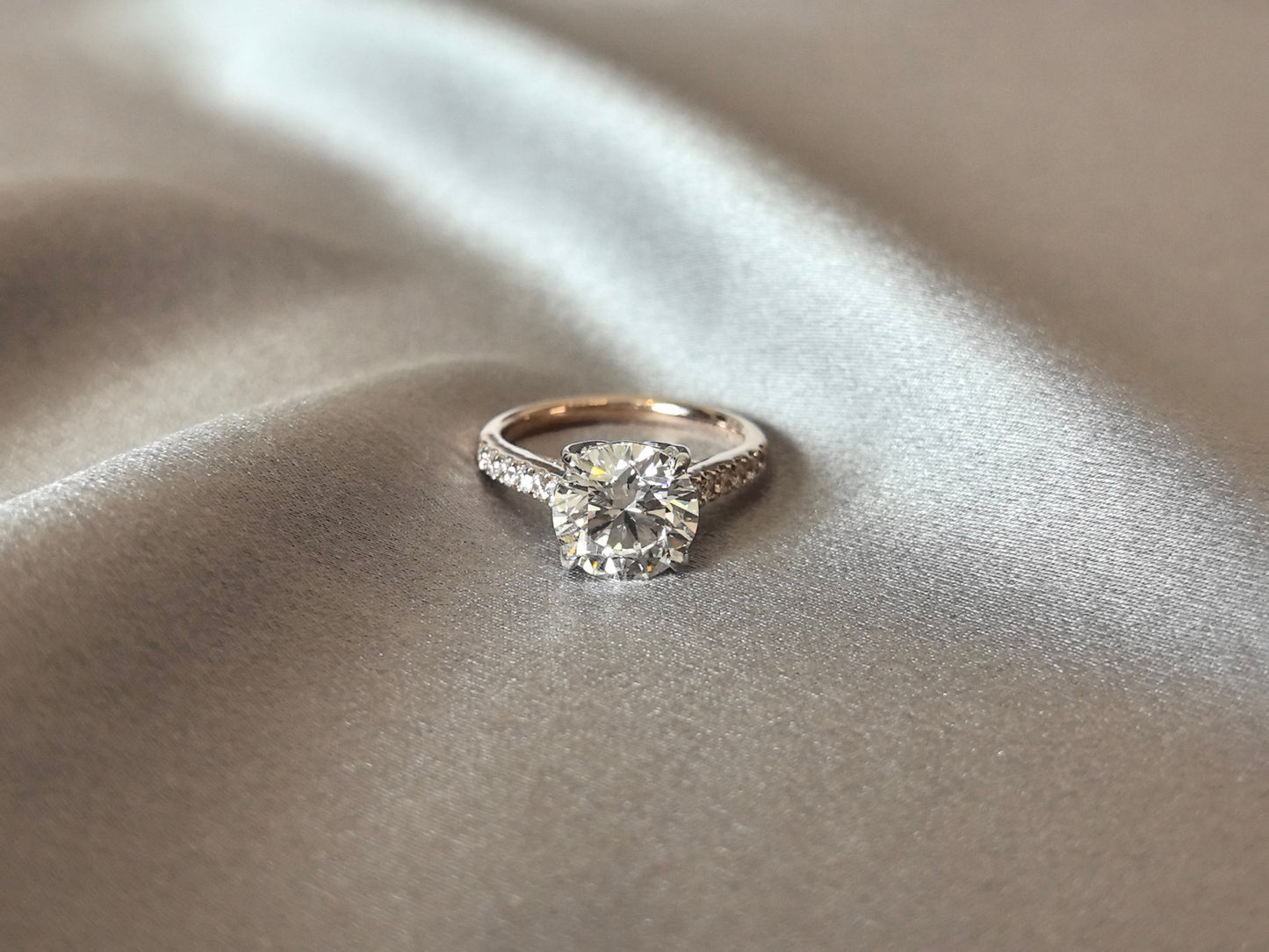 Round Brilliant-Cut Diamond Engagement Ring - Hidden Halo & Pave Band - Hypoallergenic Fine Gold Jewelry