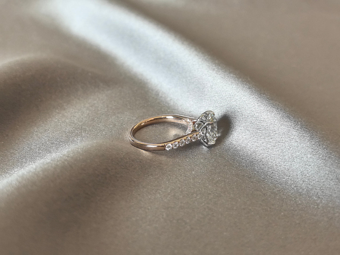 Round Brilliant-Cut Diamond Engagement Ring - Hidden Halo & Pave Band - Hypoallergenic Fine Gold Jewelry
