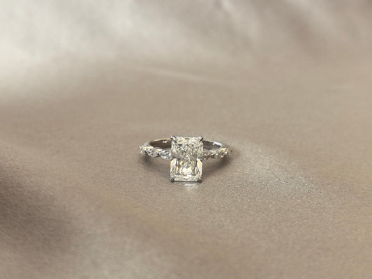 Radiant-Cut Diamond Engagement Ring - Marquise & Round Side Stones - Modern Solitaire Ring