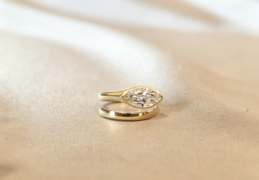 Marquise-cut lab diamond open bypass ring - Bezel Set - Open bypass wrap-around design