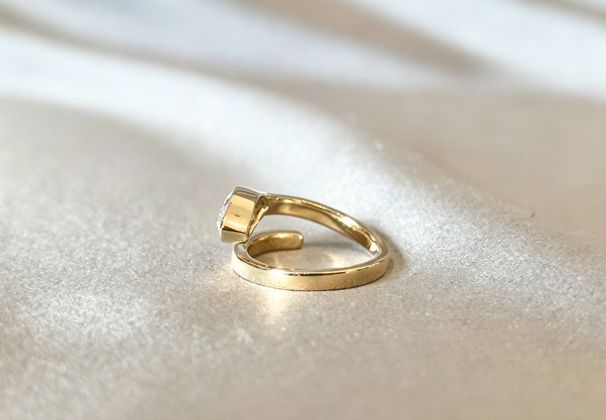 Marquise-cut lab diamond open bypass ring - Bezel Set - Open bypass wrap-around design