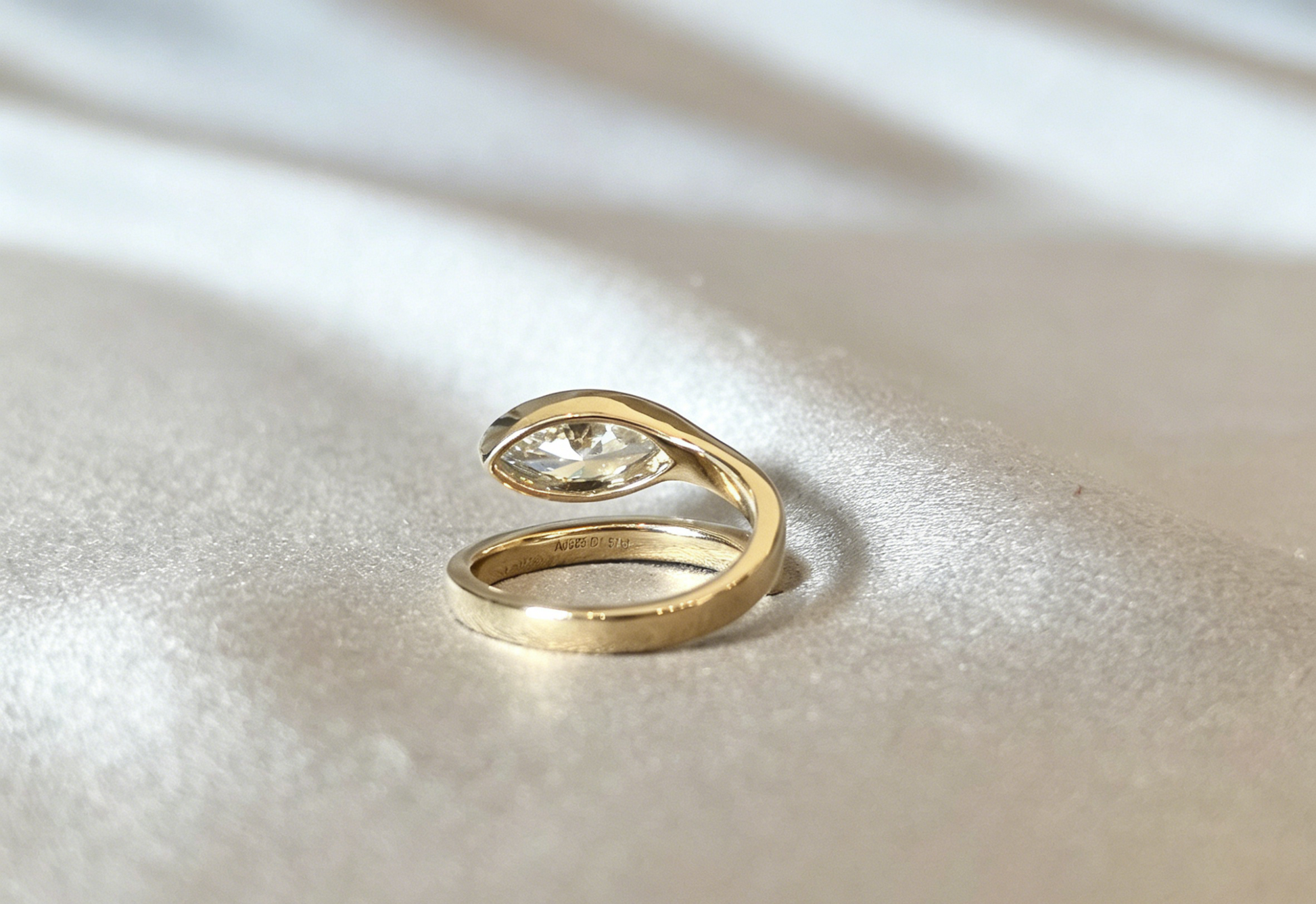 Marquise-cut lab diamond open bypass ring - Bezel Set - Open bypass wrap-around design