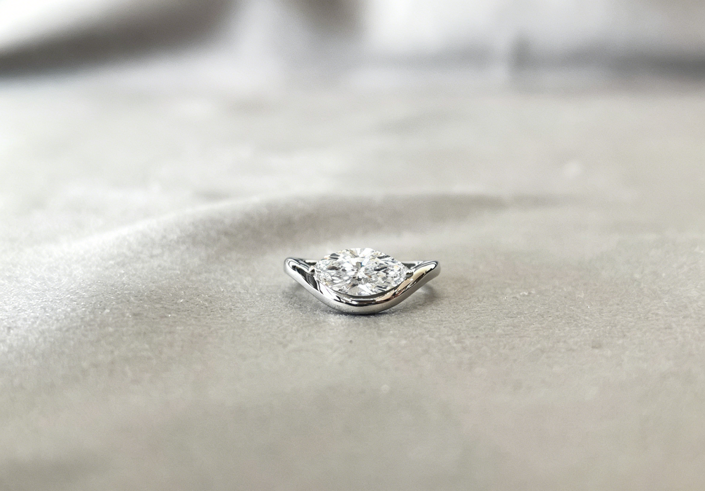 Marquise Cut Lab Diamond Ring - Bypass Shank Solitaire Ring, 4-Prong Set - Minimalist