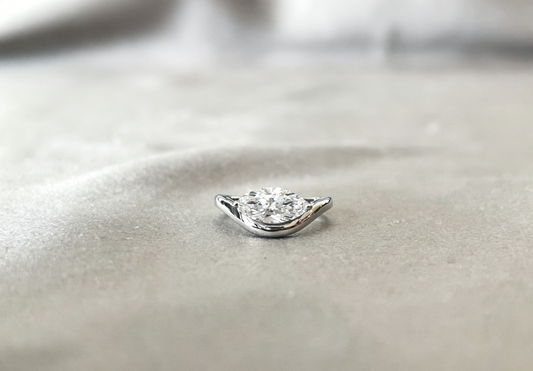 Marquise Cut Lab Diamond Ring - Bypass Shank Solitaire Ring, 4-Prong Set - Minimalist