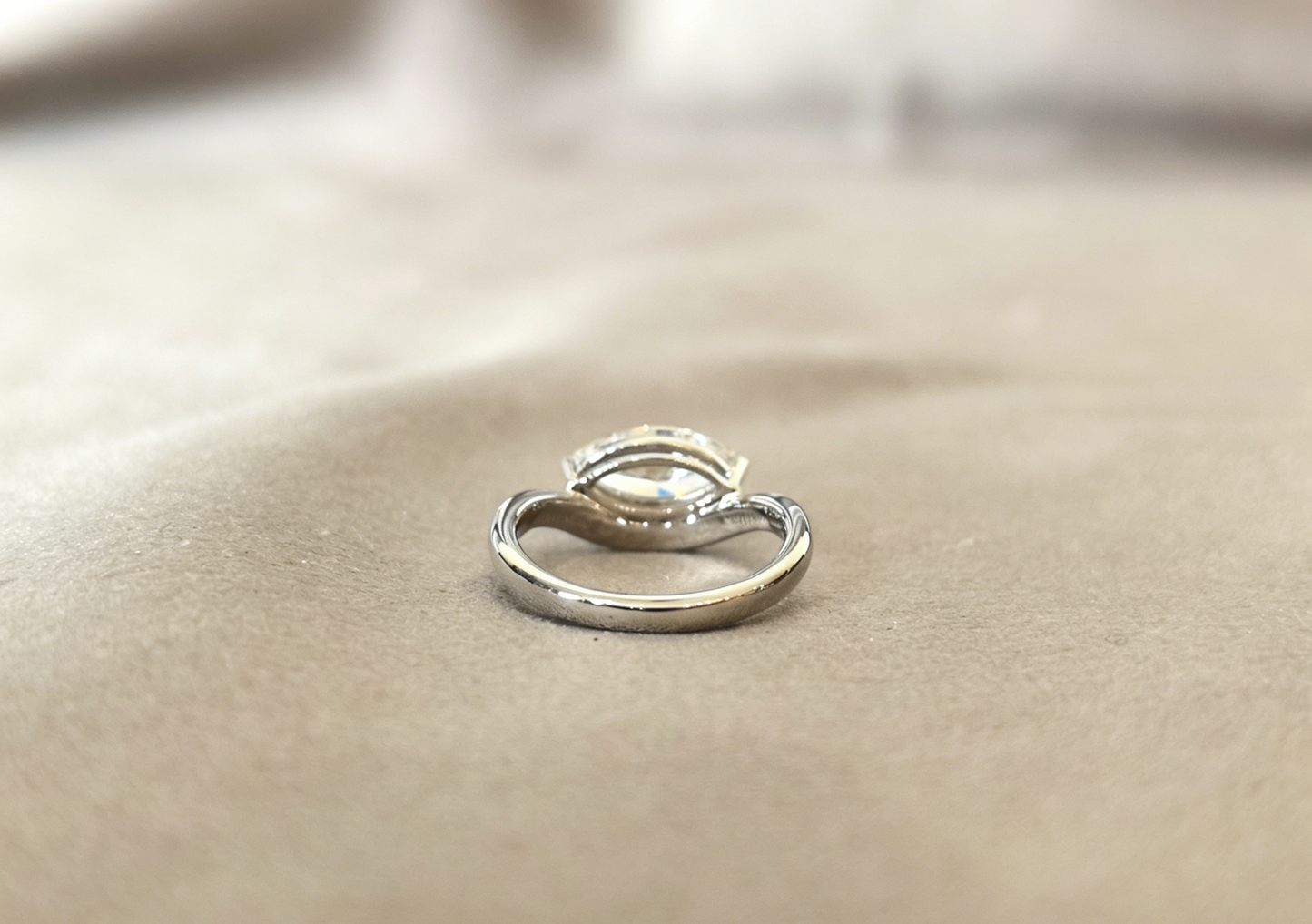 Marquise Cut Lab Diamond Ring - Bypass Shank Solitaire Ring, 4-Prong Set - Minimalist