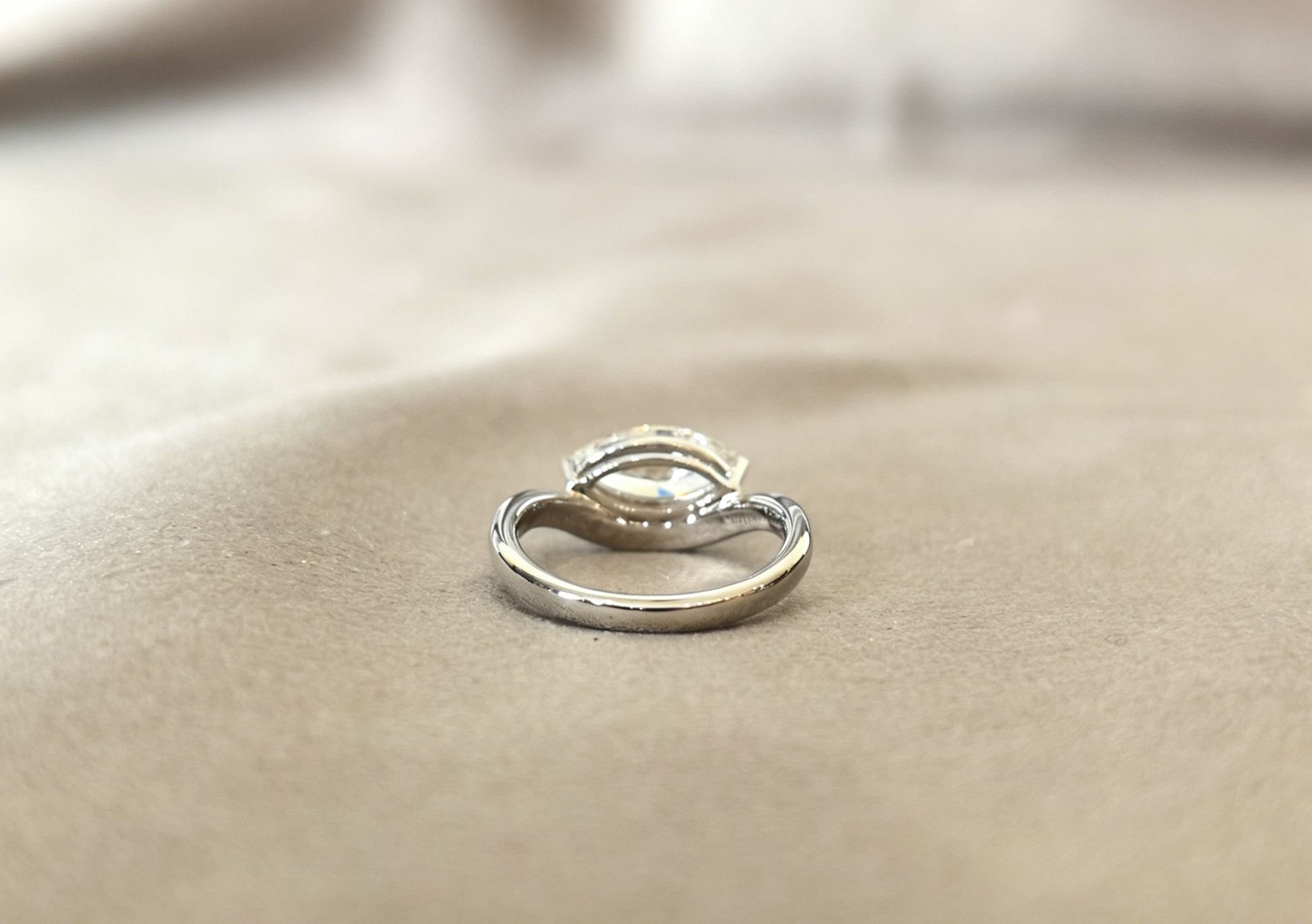 Marquise Cut Lab Diamond Ring - Bypass Shank Solitaire Ring, 4-Prong Set - Minimalist