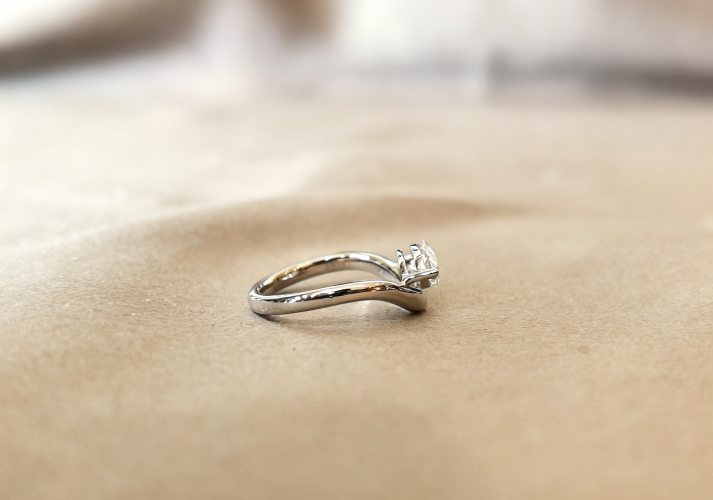 Marquise Cut Lab Diamond Ring - Bypass Shank Solitaire Ring, 4-Prong Set - Minimalist