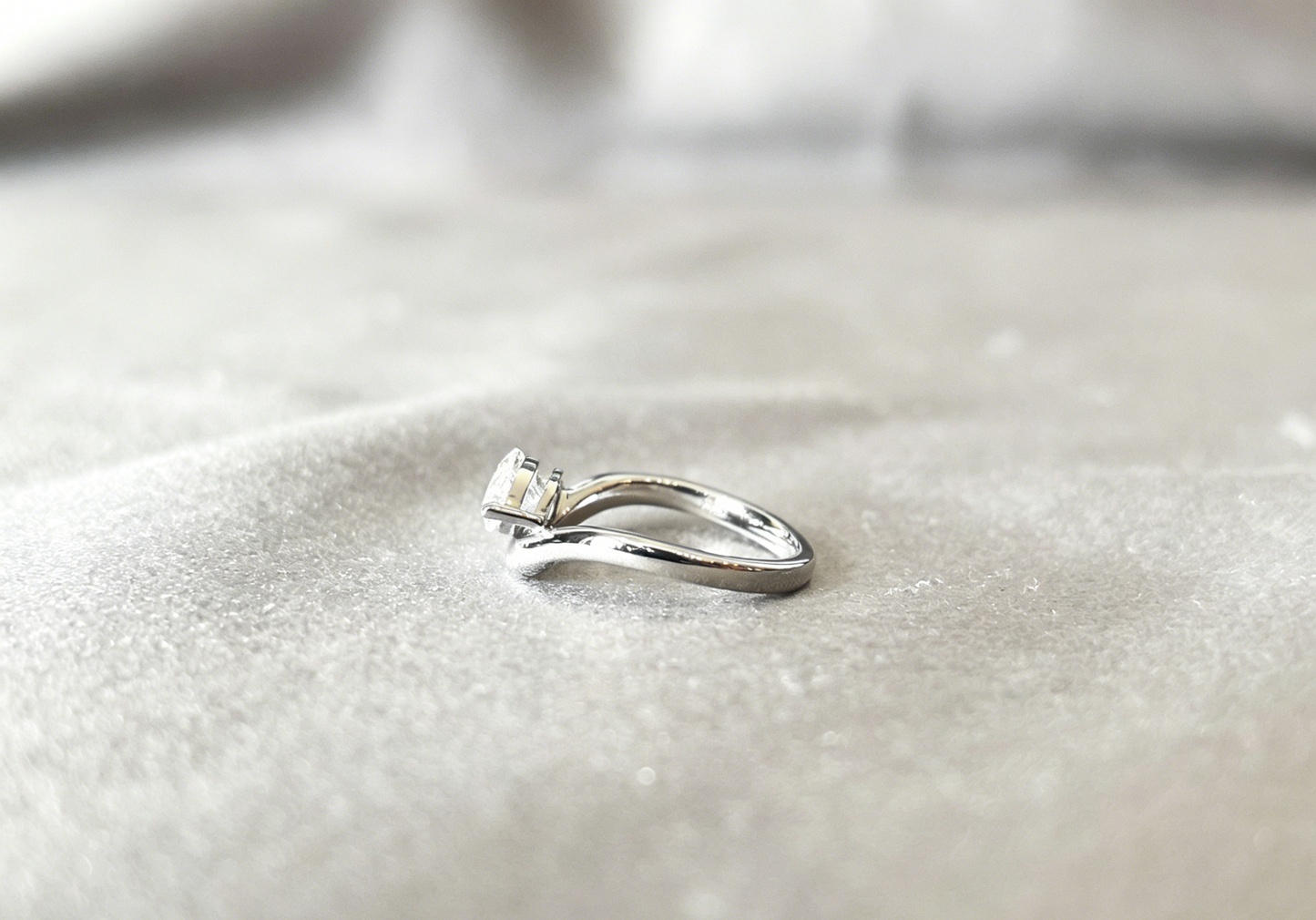 Marquise Cut Lab Diamond Ring - Bypass Shank Solitaire Ring, 4-Prong Set - Minimalist