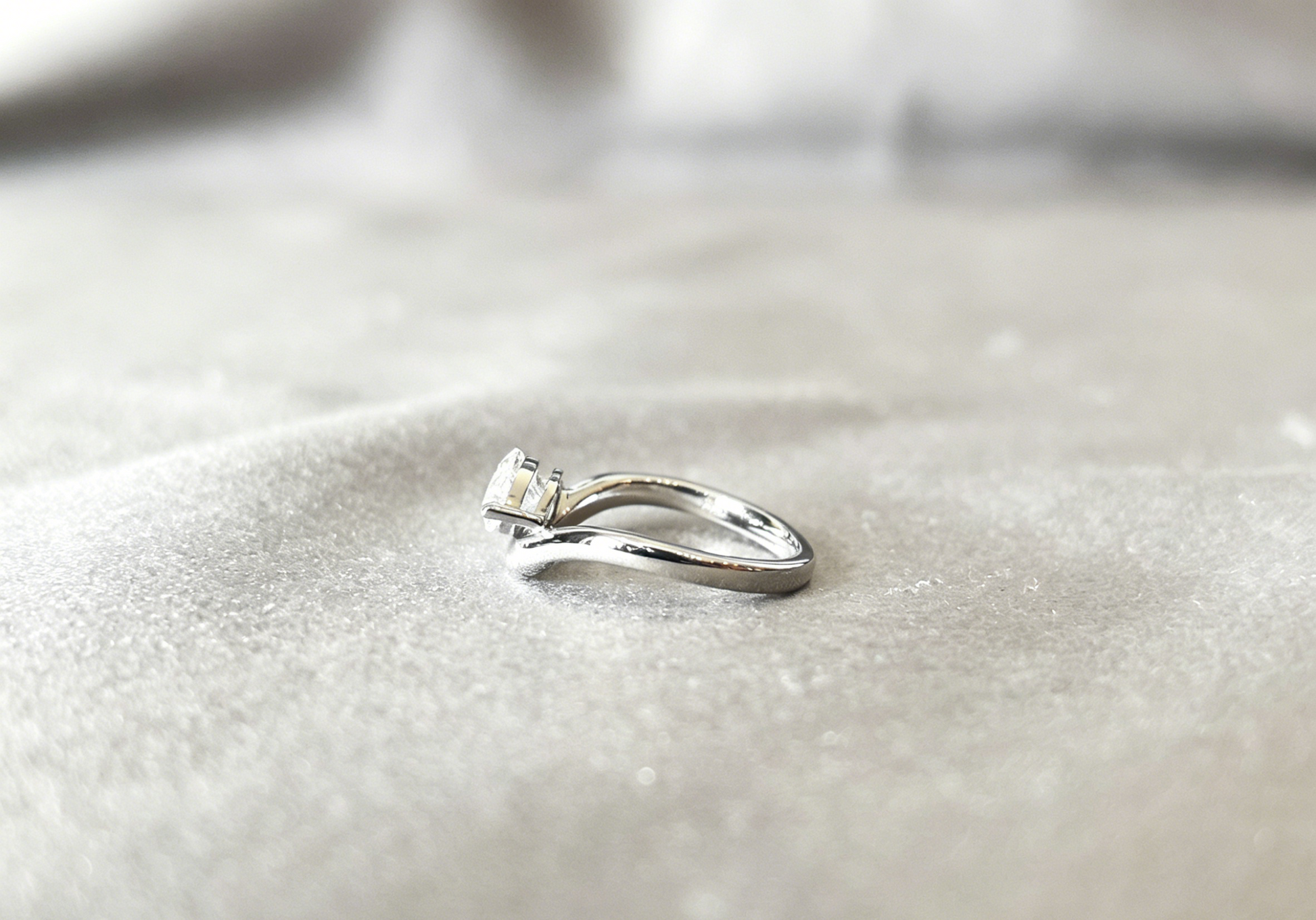 Marquise Cut Lab Diamond Ring - Bypass Shank Solitaire Ring, 4-Prong Set - Minimalist
