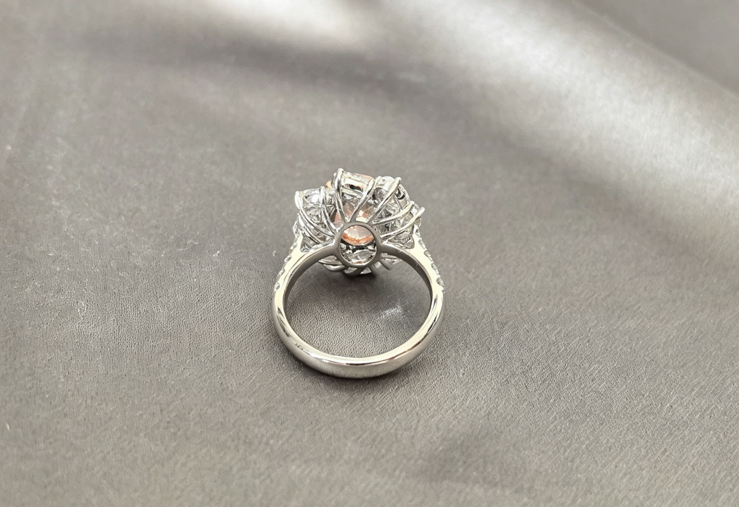Oval-Cut Pink Lab Diamond Halo Ring - Half Eternity Ring - Prong&Pave-Set