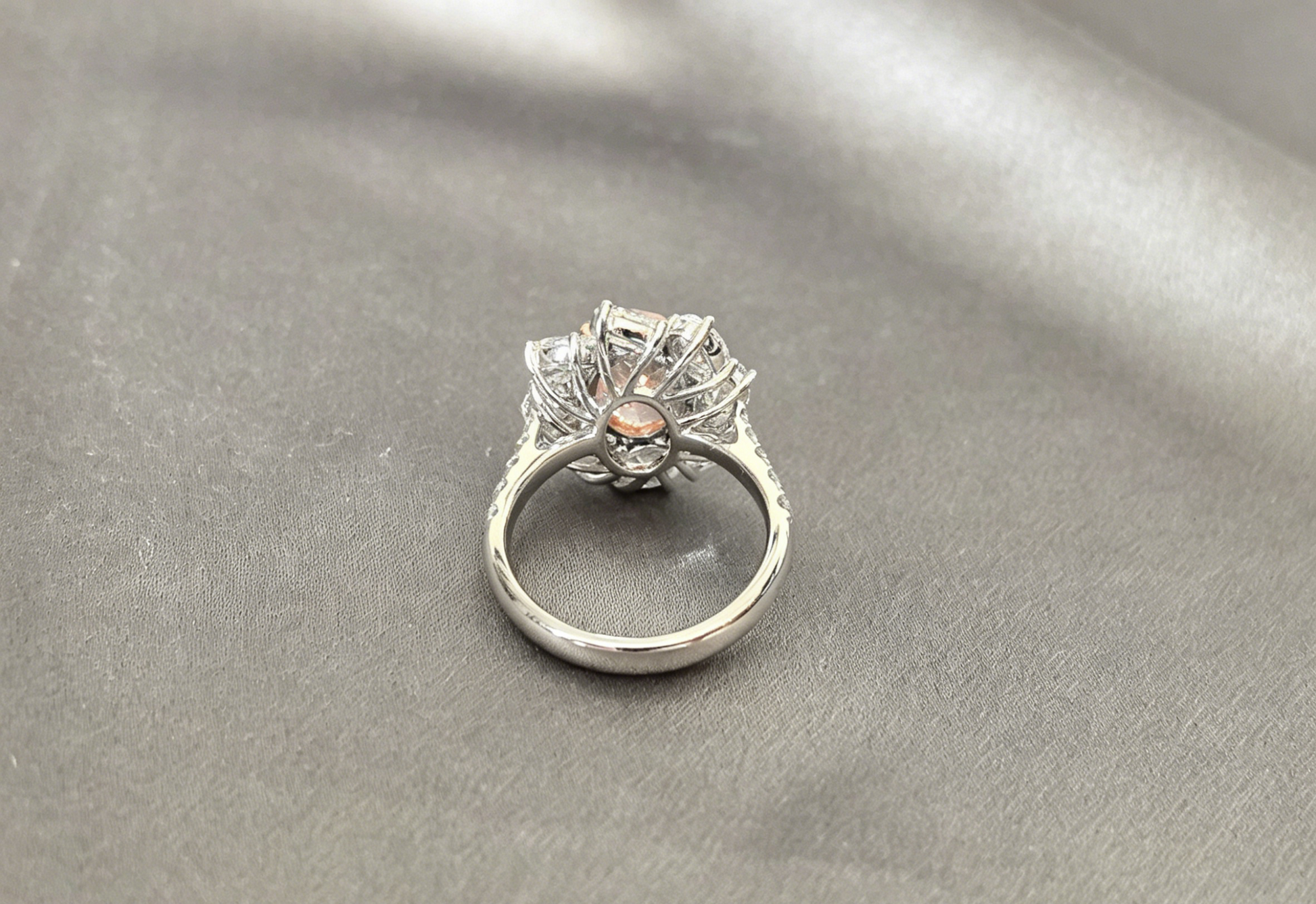 Oval-Cut Pink Lab Diamond Halo Ring - Half Eternity Ring - Prong&Pave-Set