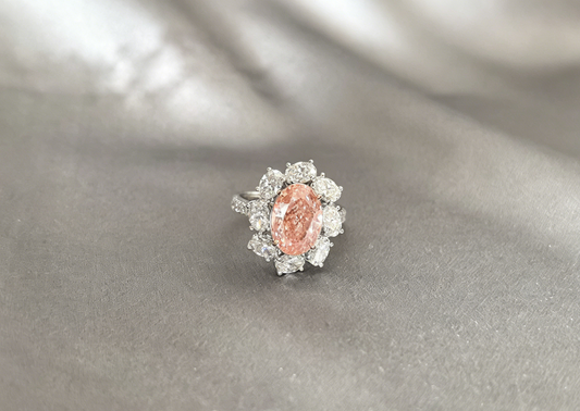 Oval-Cut Pink Lab Diamond Halo Ring - Half Eternity Ring - Prong&Pave-Set