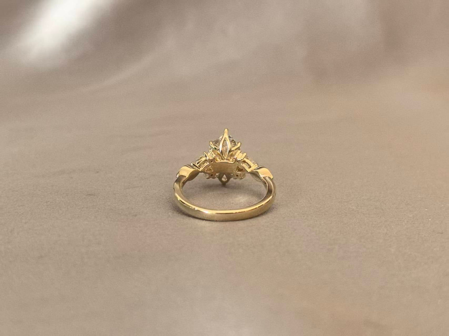 Dutch Marquise Lab Diamond Ring - Pear-Shaped Side Stones - 14K Gold