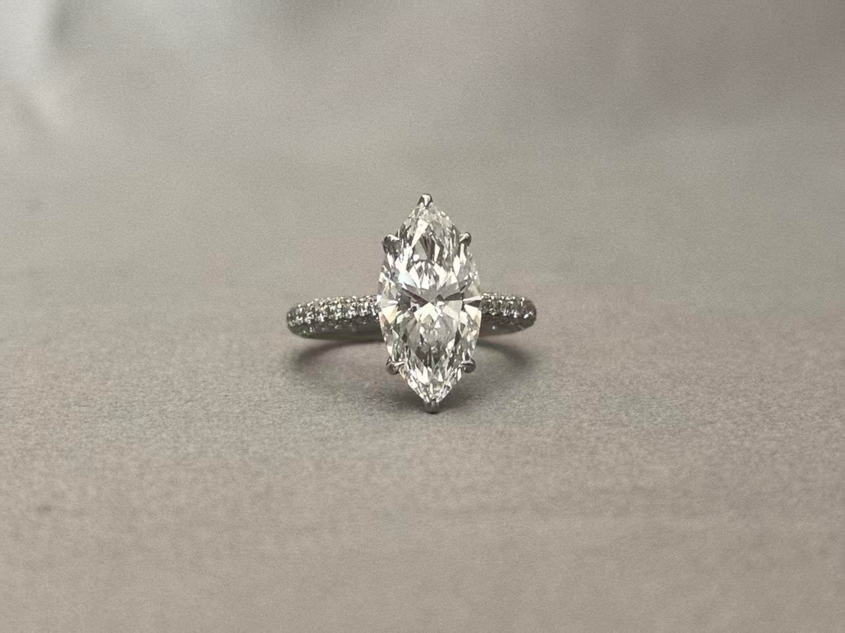 3 Carat Marquise Cut Lab-Grown Diamond Ring - Tulip Setting with Half-Halo & Pavé Band in 18K Gold