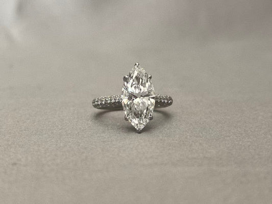 3 Carat Marquise Cut Lab-Grown Diamond Ring - Tulip Setting with Half-Halo & Pavé Band in 18K Gold